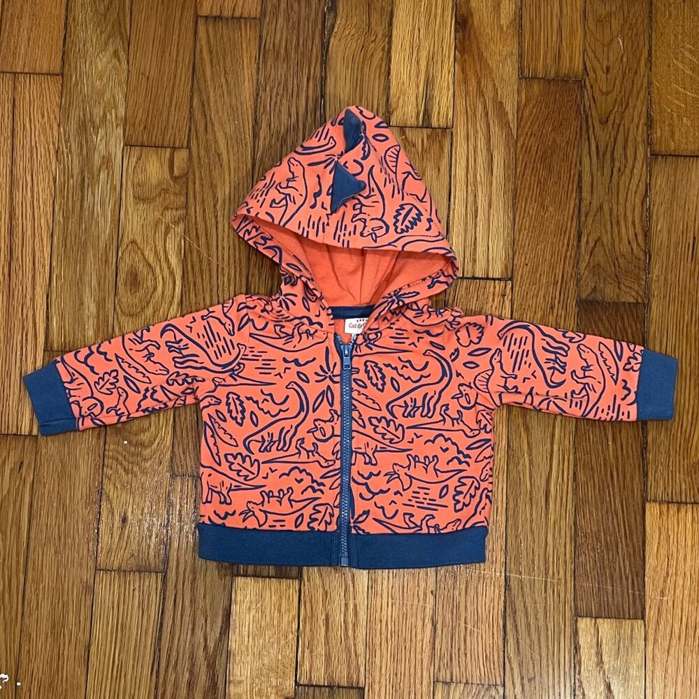 PRE-OWNED - Cat & Jack Orange & Blue Dinosaur Zip-Up Hoodie 0 to 3 Months